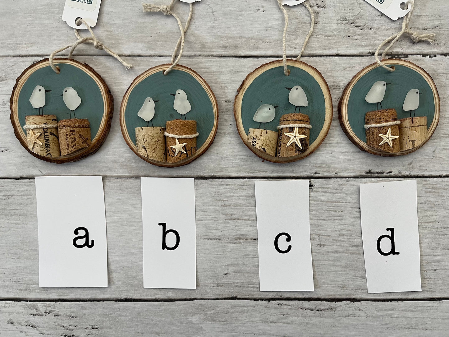 Sea Birds on Corks Ornaments - Sea Glass Ornaments