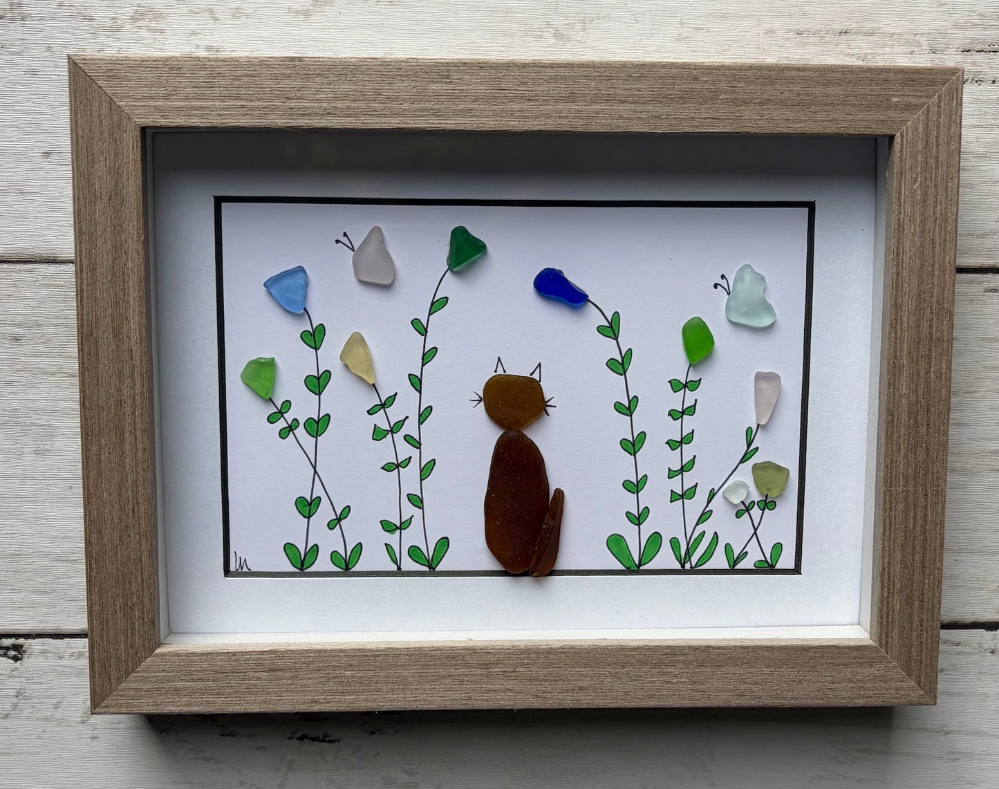 Cat & Butterflies in Garden