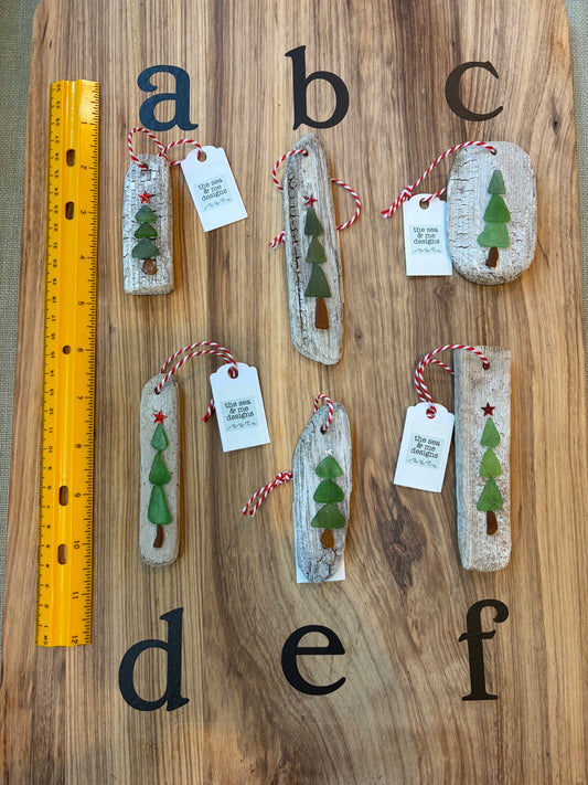 Green Tree on Driftwood Ornaments
