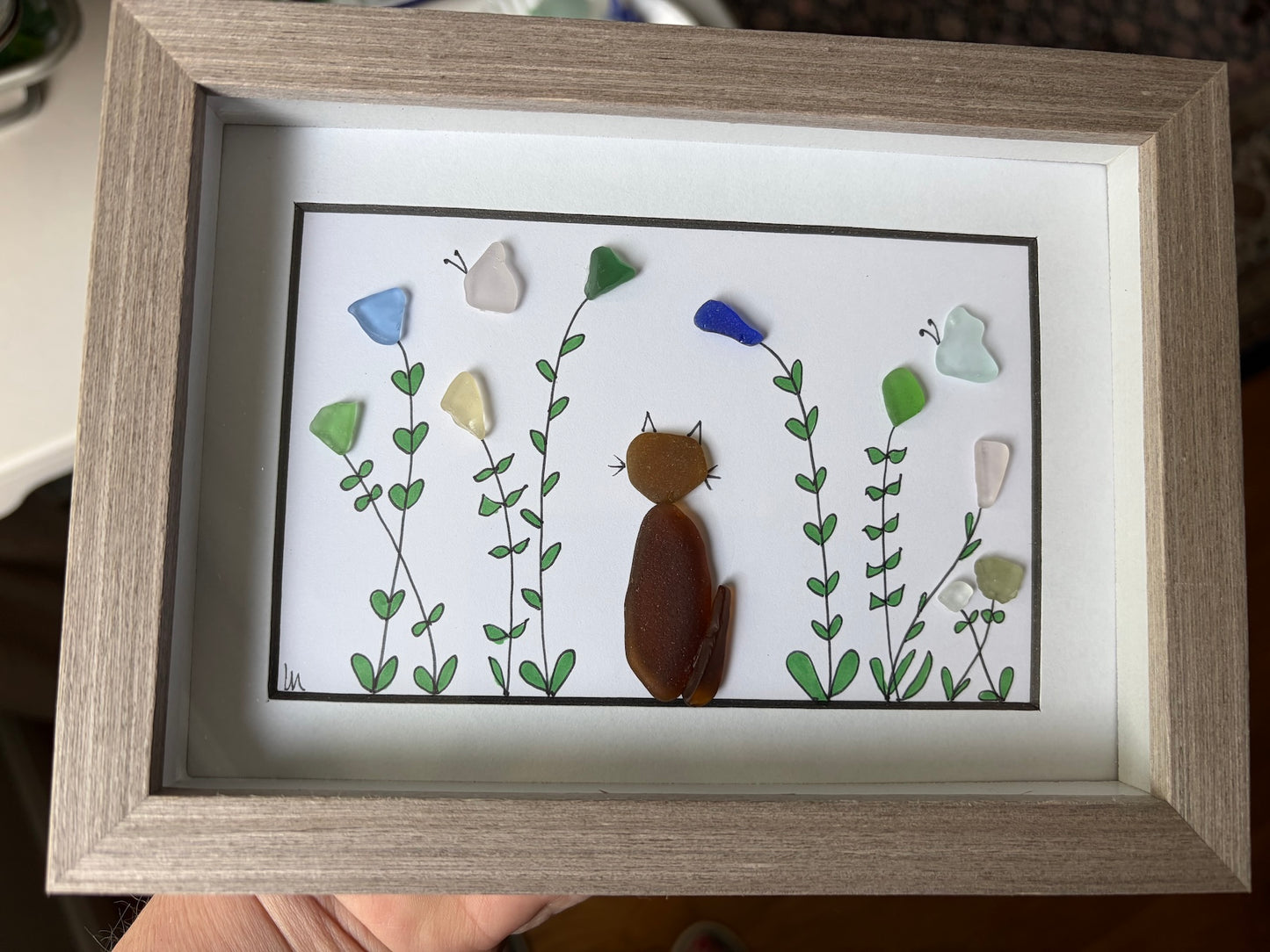 Cat & Butterflies in Garden