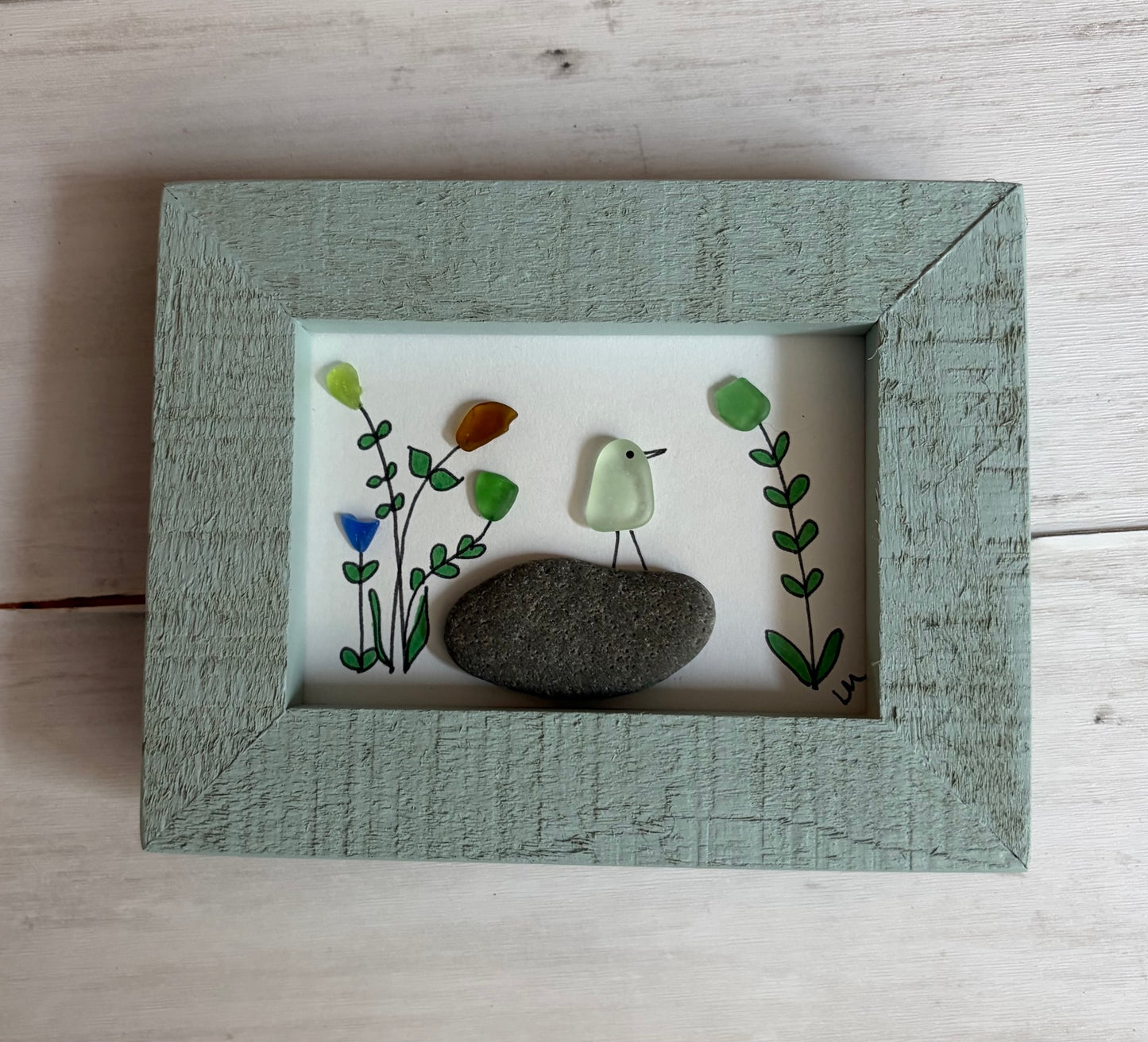 Mini - Bird on Rock with Flowers