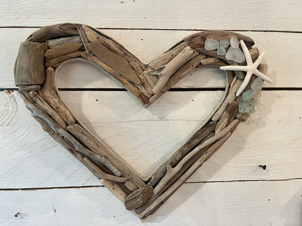 Driftwood Heart with Sea Glass