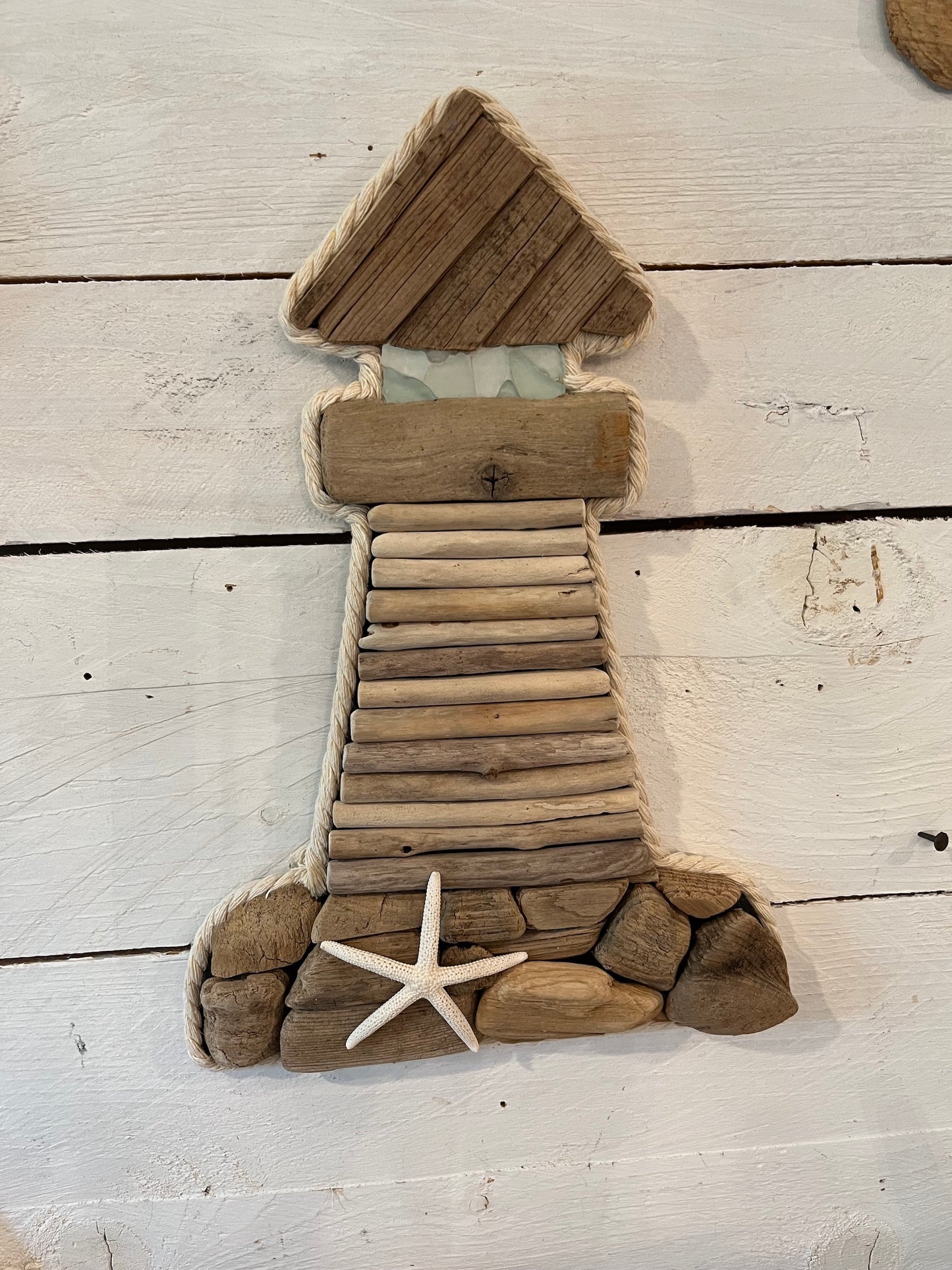 Driftwood & Sea Glass Lighthouse